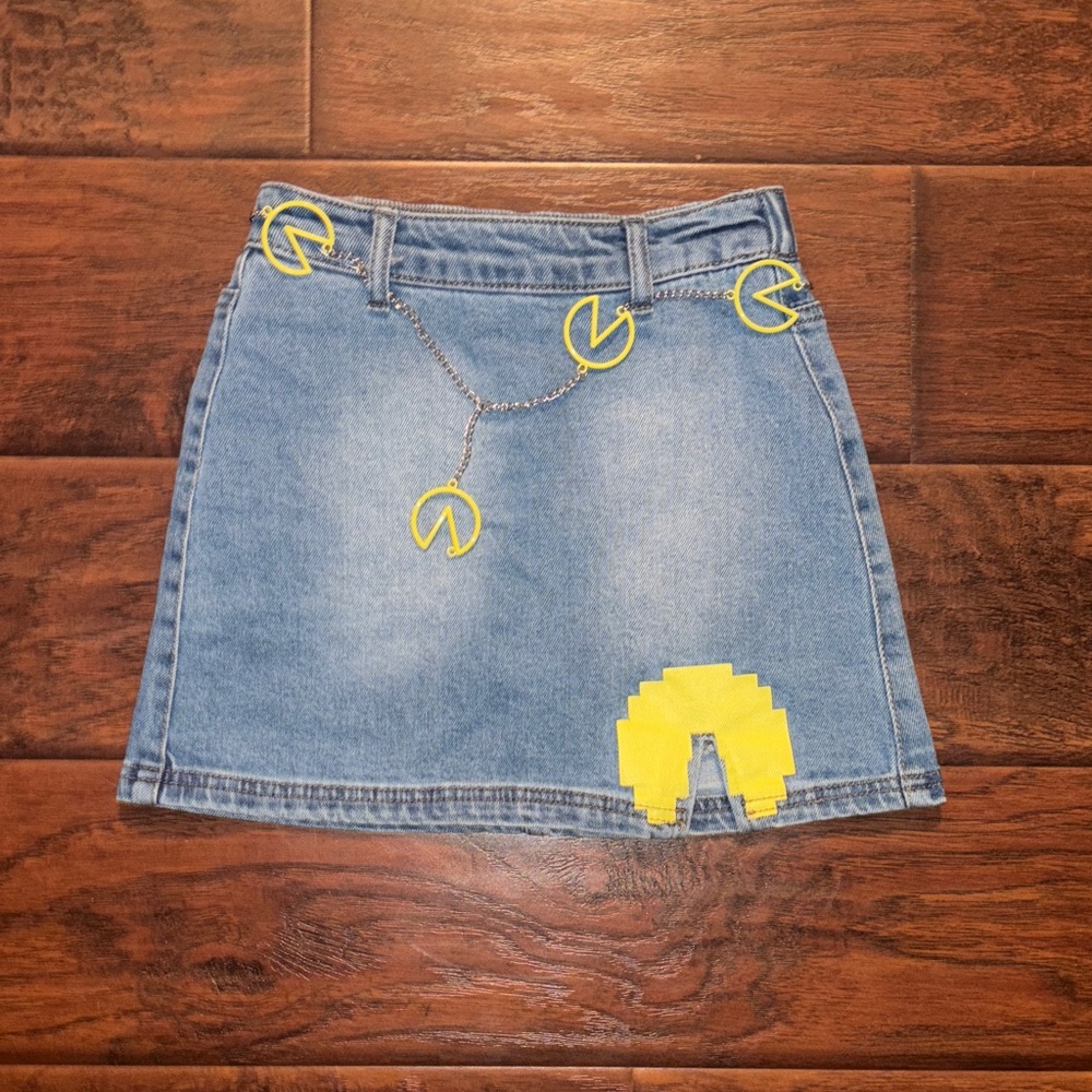 Justice PAC Man Denim Skirt with PAC Man chain belt